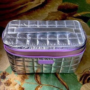 Lux Clinique Metallic Silver Bag with Lavender Accents